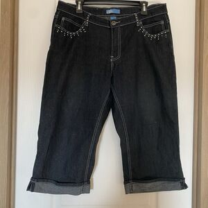 Plus Size Dkin Black Denim Capris Women Sz 16w Soft Comfort Stretch Rhinestones